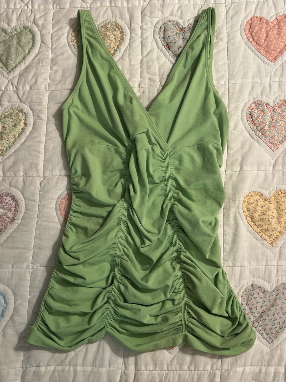 Last Tango Green Vintage Rouched Tank Top Sleeveless V-neck Vintage Y2K M/L